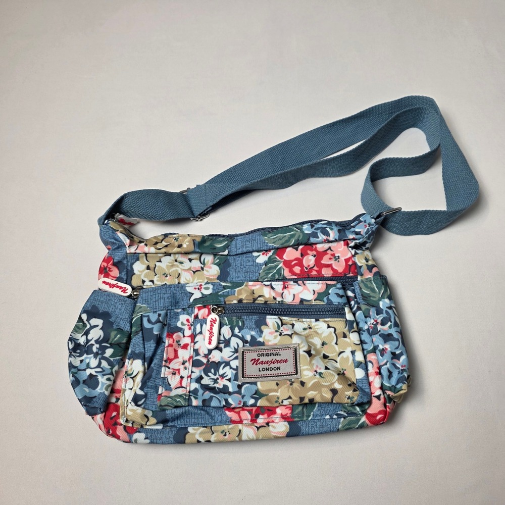 Nanjiren‎ Crossbody Bag Women Small Blue Floral Multi Pocket Adjustable Strap